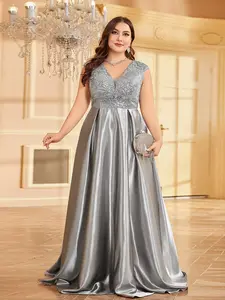 Plus size dresses, elegant style v-neck loose Formal evening dresses, long luxury ladies party party dresses, wedding bridesmaid dresses