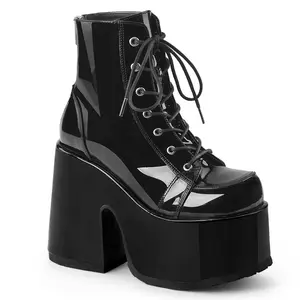 Demonia Camel-203 Black Patent Ankle Boots