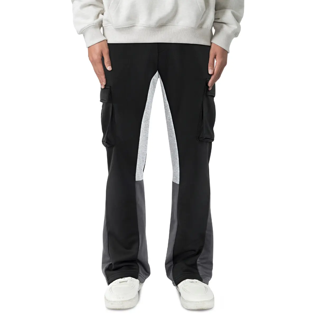 Men's Y2K Stacked Sweatpants Flared Cargo Pants Baggy Wide Leg Patchwork Hip Hop Streetwear Trousers