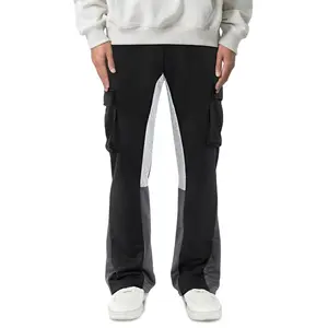 Men's Y2K Stacked Sweatpants Flared Cargo Pants Baggy Wide Leg Patchwork Hip Hop Streetwear Trousers