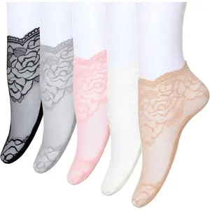 5 Pairs Soft Sheer Lace Ankle Socks Lightweight Mesh Ruffle Socks Breathable Fishnet Socks for Women Daily Wear