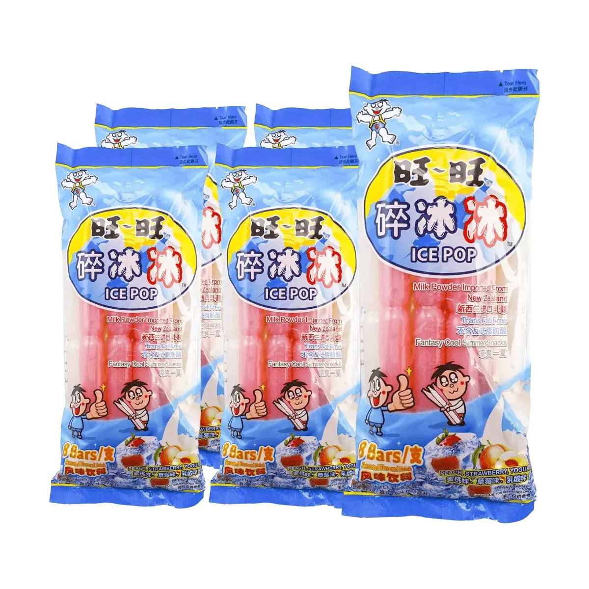 WANT WANT Ice Pop Drink Strawberry Peach Lactic Acid Flavor 8 Sticks 624ml - 5 Packs Value Set Nostalgic Frozen Treat