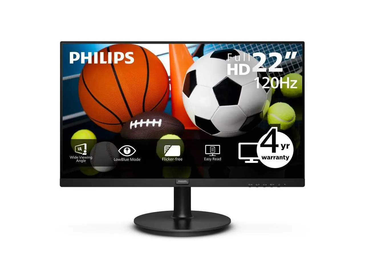Philips 221V8LB3S 22" Full HD VA Monitor, 100Hz Refresh Rate, Adaptive Sync, HDMI & VGA, LowBlue Mode, VESA Mount, Textured Black