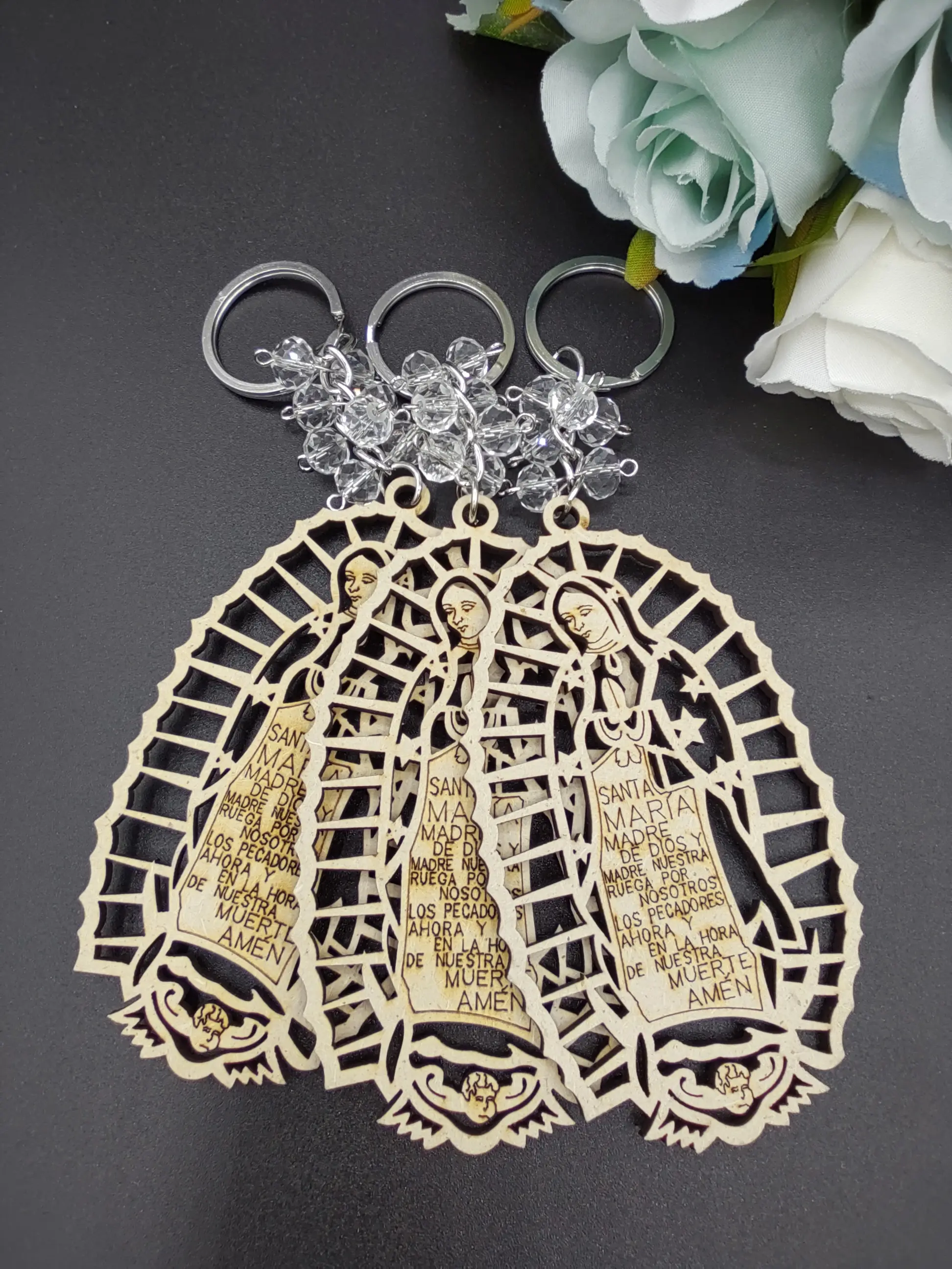 US LUOKASI 12pcs Lady Guadalupe Wooden Key Chains Perfect For Baptism | Baby Shower | Wedding | Mother's Day | Party Gift Recuerdos De Bautizo