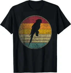 100% cotton Unisex Parrot Bird Vintage Distressed Retro Style Silhouette 70s T-Shirt
