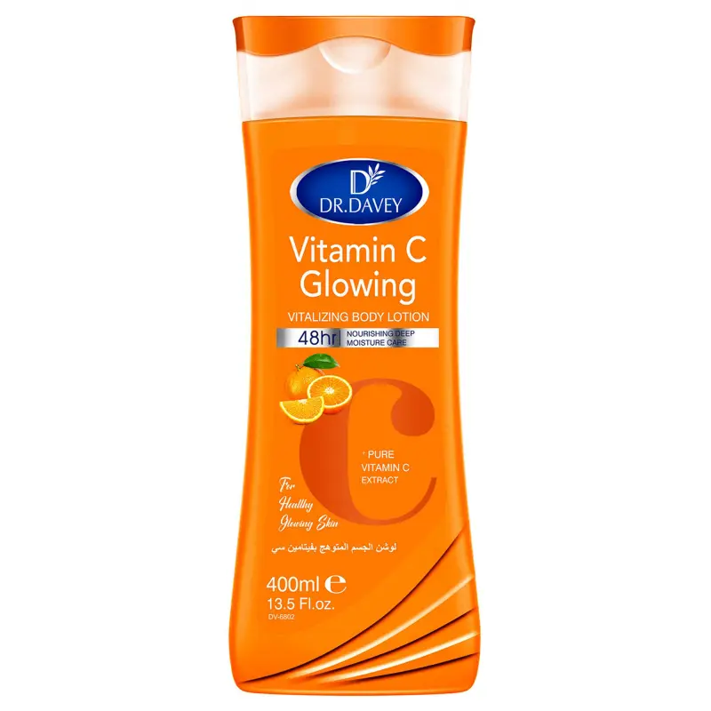 DR.DAVEY Vitamin C Body Lotion, Large 400 ml Hydrating and Moisturizing Body Lotion for All Seasons, Refreshing Non-Greasy Lightweight Milky Fragrance Body Care, Travel-Friendly