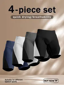 4 Piece Men's Athletic Compression Shorts - Fast-drying, highly elastic, breathable polyester and spandex blend, Outdoorfun,solid color, machine washable, suitable for running, training, basketball Socks Athleisure
