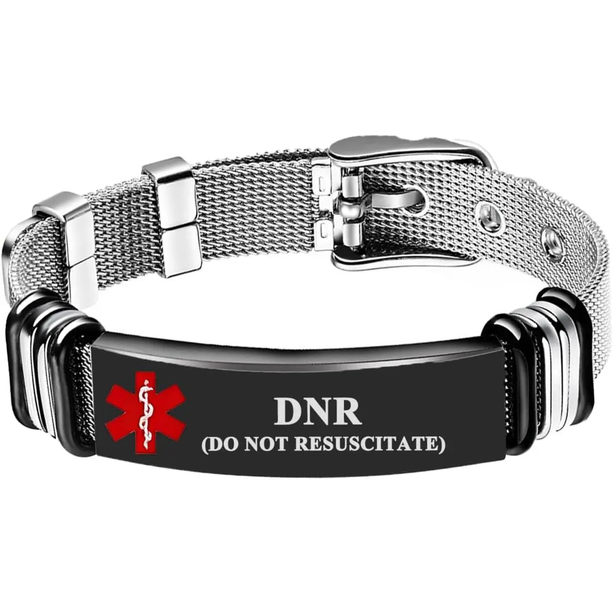 Stainless Steel Mesh Medical Alert Bracelet for Men and Women, Pre-Engraved Emergency ID, Hypoallergenic and Adjustable 6.5-8.5 Inches, Men's Accessories