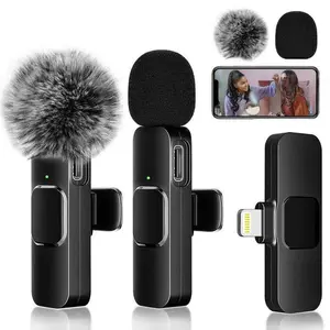2-Pack Wireless Lavalier Clip-On Microphones with Furry Windscreen & Lightning Connector for Vlogging and Recording Podcast Studio Equipment