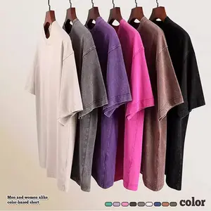 4 Pack e unisex loose gym pump cover 230G heavyweight T-shirt with vintage distressed pattern print casual sports top