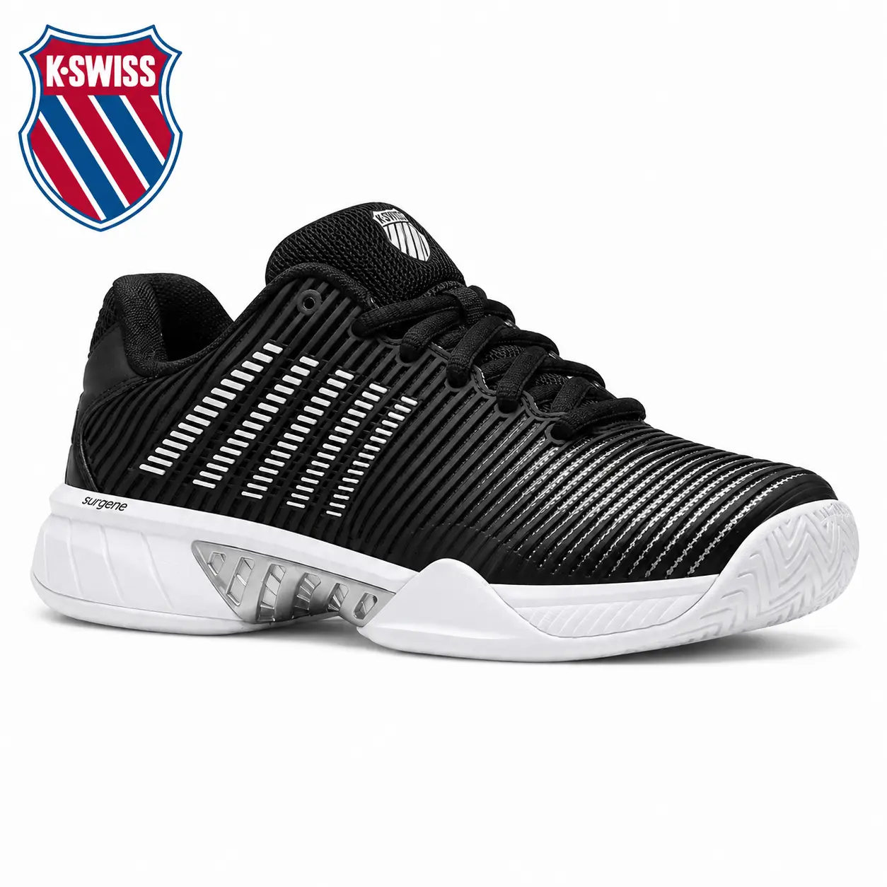 K-Swiss Women's Hypercourt Express 2: Black/White/Silver Lightweight & Breathable Tennis & Training Shoes