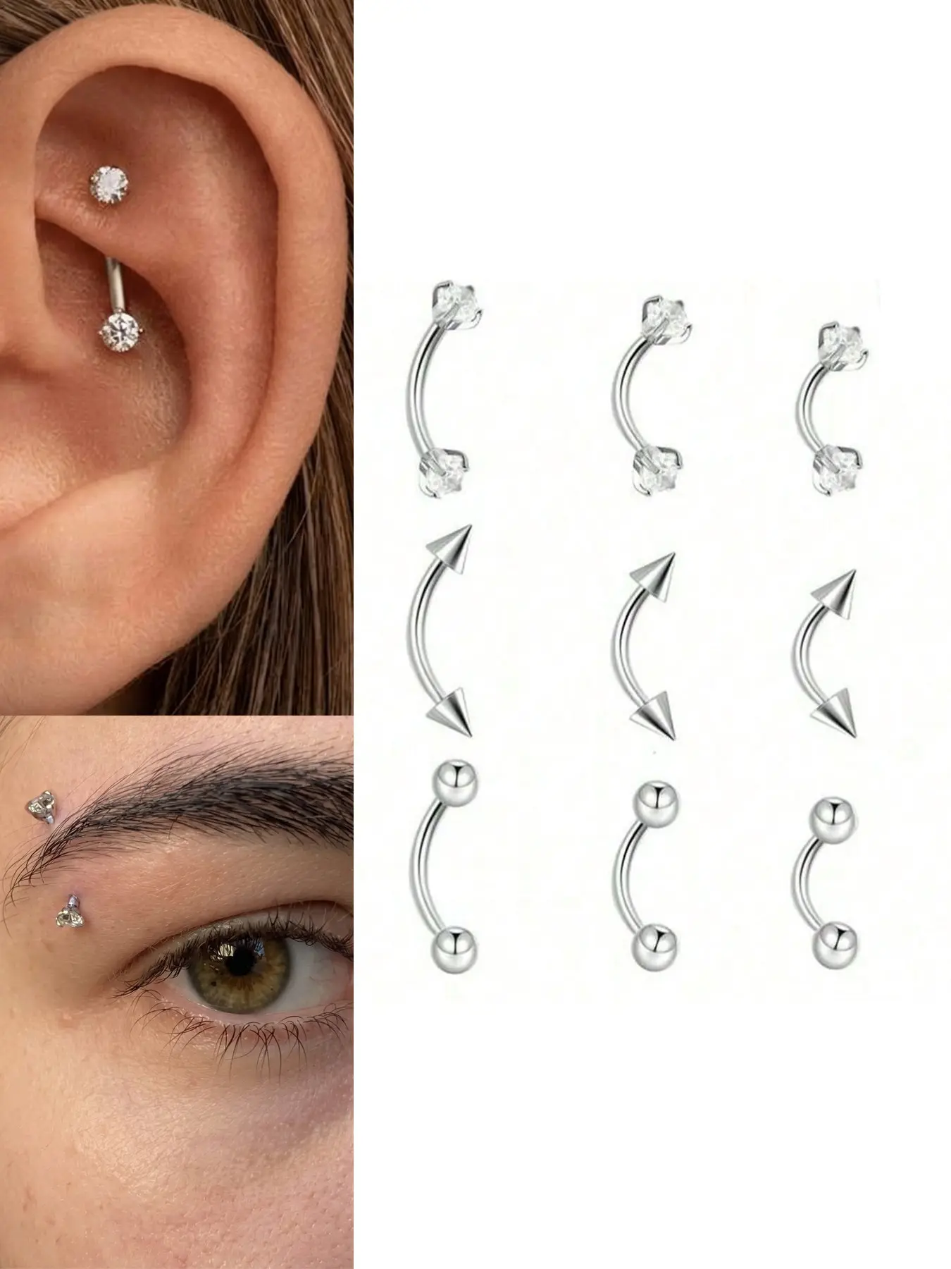 9 PCS Eyebrow Piercing Jewelry, Rook Jewelry Stainless Steel Chic Fashion Body Jewelry Cartilage Piercing Jewelry Eyebrow Rings For Women Men Tiny Labret Daith Navel Belly Button Helix Tragus Vertical Labret Lip Jewelry 16G 6mm/8mm/10mm