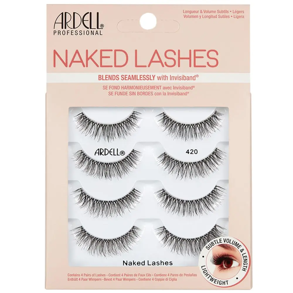 Ardell Naked Lashes 420 Multipack, Lightweight Natural Look, Invisiband for Comfort, Perfect for Everyday Wear, 4-Pairs, 1-Pack