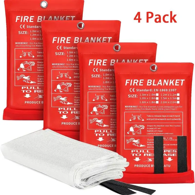 Emergency Fire Blanket for Home and Kitchen - 4 Pack 40"x40" Flame Suppression Fiberglass Fire Blankets for House Camping Car Office Warehouse Emergency Survival Safety
