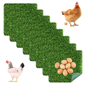 8pcs Washable Chicken Nesting Pads, 12x12 in Natural Look Synthetic Turf Liners, Customizable Cut Artificial Grass Washable Rug for Egg-Laying Coops