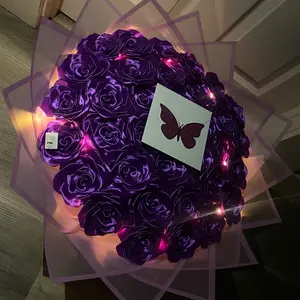 Purple Rose Bouquet with LED Lights and Butterfly Card Perfect for Special Occasions