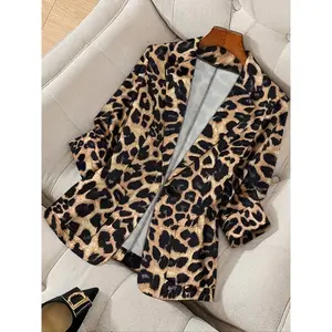 Women’s leopard-print long-sleeve instant-classic sports jacket, casual work jacket, autumn and winter fashionable women’s outerwear GARMENTARY