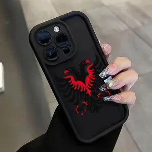 2026 New Anti-Slip Shockproof Dirt-Resistant Full-Coverage Phone Case for iPhone 16 16e 15 14 13 12 Mini 11 Pro Max X Plus with Ladder Lens Protection Black Double Eagle Badge Brave Victory Emblem Albanian