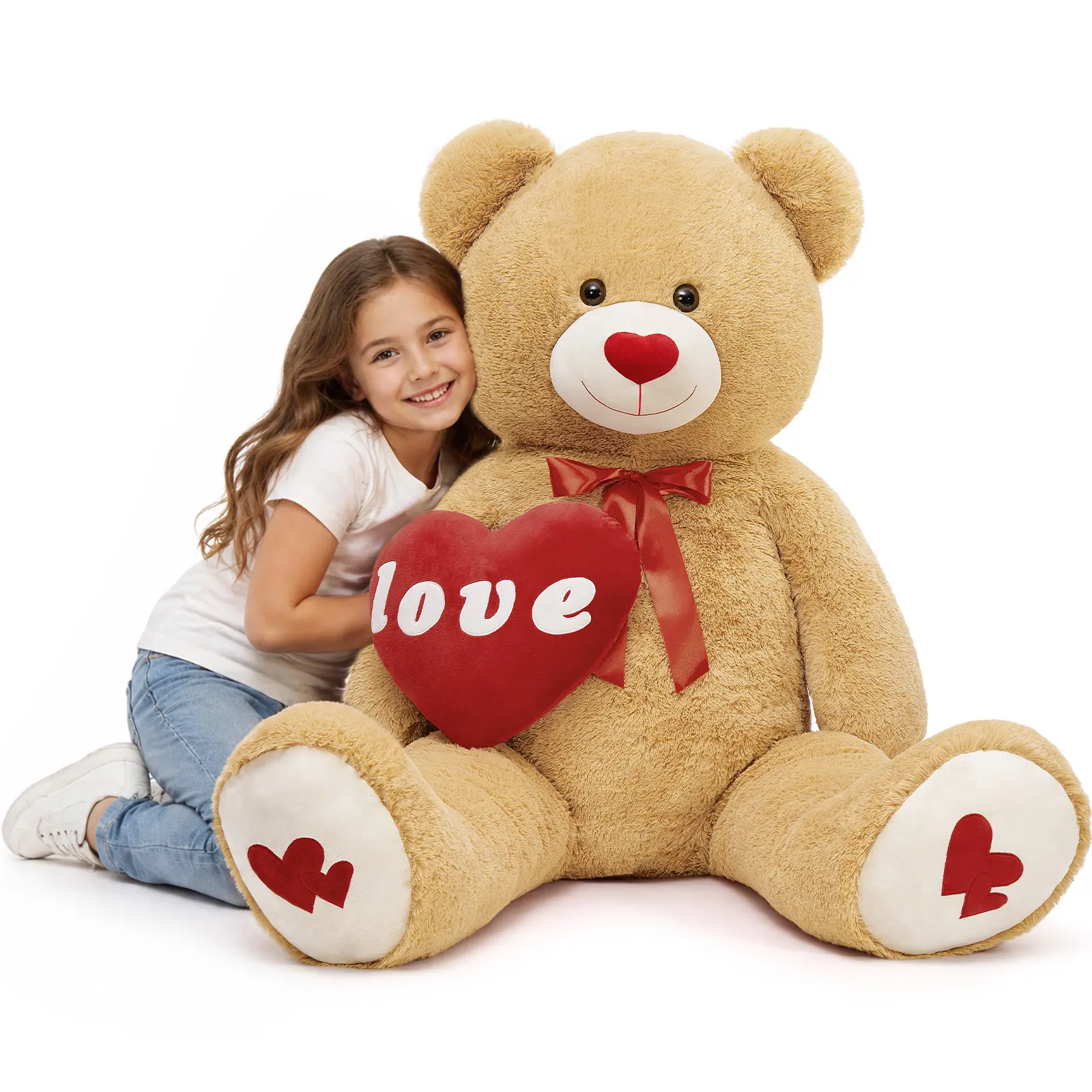 Giant Teddy Bear 5Ft Stuffed Animal, Big Teddy Bear with Heart, Large Brown Stuffed Bear Plush Toys for Kids, I Love You Valentines Bear Gift for Girlfriend Wedding Durable Soft Fluffy