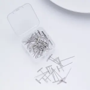 50 Pcs Stainless Steel T-Pins, T Shape Sewing Pins for Blocking Knitting, Wig Pins, Push Pin Kit with Clear Box for Mannequin Head and Sewing