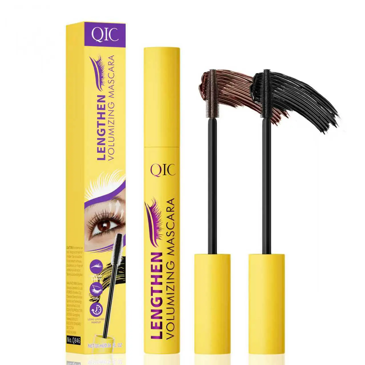 QIC Brownish Black Tube Mascara 10ml - All-Day Waterproof, Beachproof, Sweat-Resistant, Smudgeproof, No-Clump, Curling, Thickening, Lengthening, Long-Lasting, Defined Dramatic Lashes, Adult Daily Wear Cosmetic Party Gift Beachproof Mascara, Adults