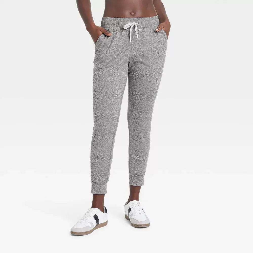Women's Soft Stretch Mid-Rise Joggers - All In Motion Heathered Gray XS