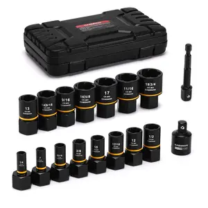 CASOMAN 17-Piece 3/8" Drive Impact Bolt and Nut Extractor Socket Set SAE & Metric 1/4"-3/4" 7mm-19mm CR-MO Steel with Storage Case for Damaged Fasteners#TikTokShopBlackFriday