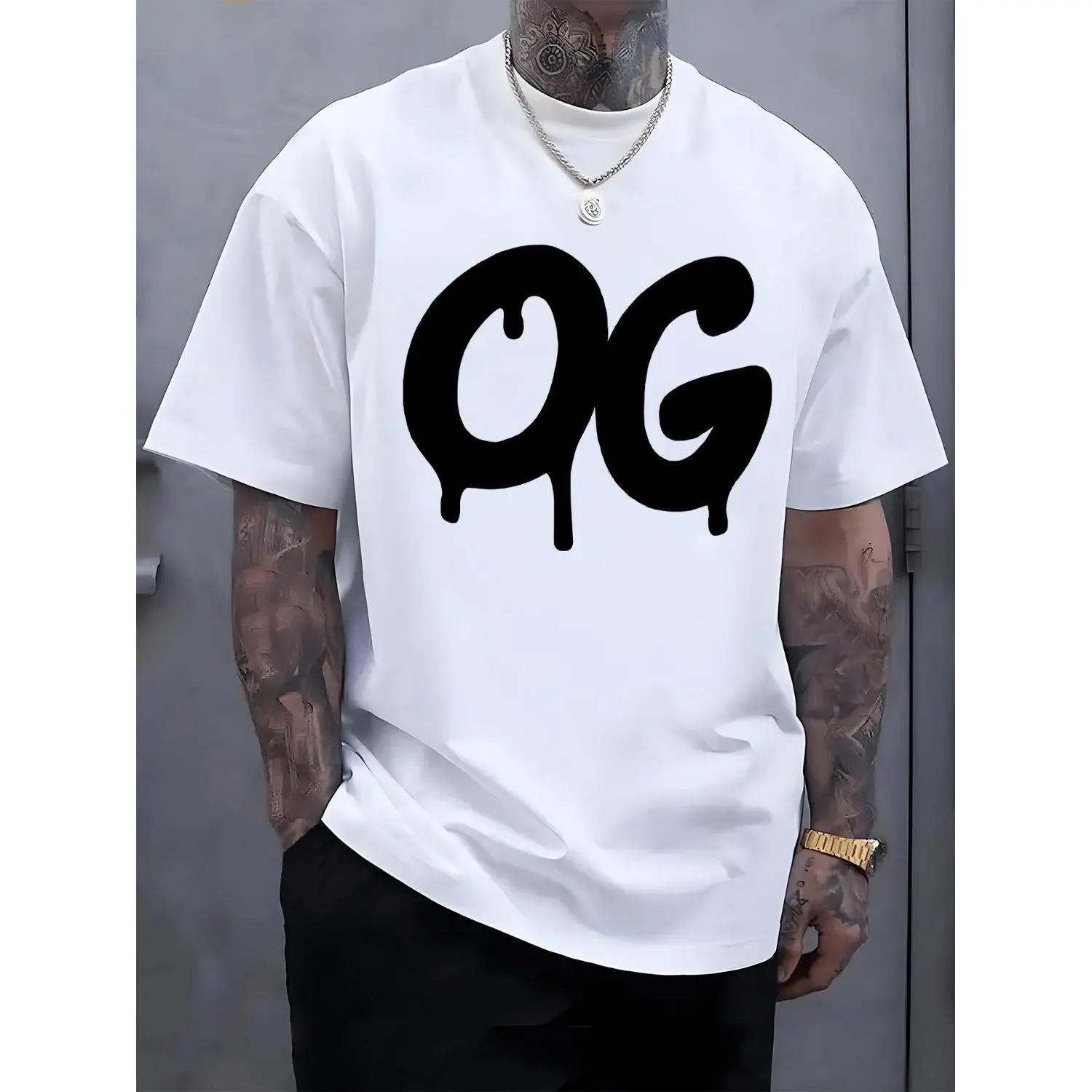 men's plus size casua 100 cotton White T-shirt 180g short-sleeved withOG Drip Tee men's plus size casua 100 cotton White T-shirt 180g short-sleeved withOG Drip Tee