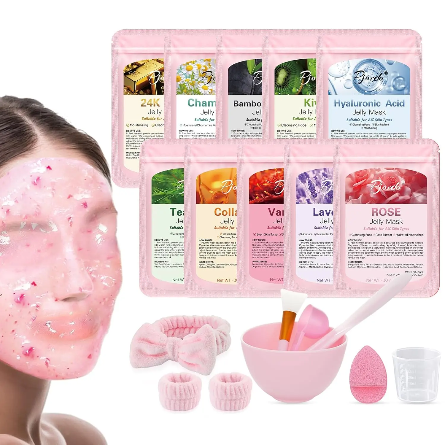 Facial Care Jelly Mask Set, 10 Moisturizing Flavors, Peeling Hydrogel Gel Mask, Hydrating Cream Formula, Gentle Nourishing Smooth Skin Care Moisture, Moisturizer, Hydrating Face Mask, Beauty Face Mask