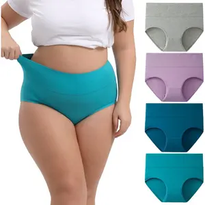 Women's Plus Size XL-5XL Cotton Underwear High Waisted Briefs Panties 4-Pack-USA