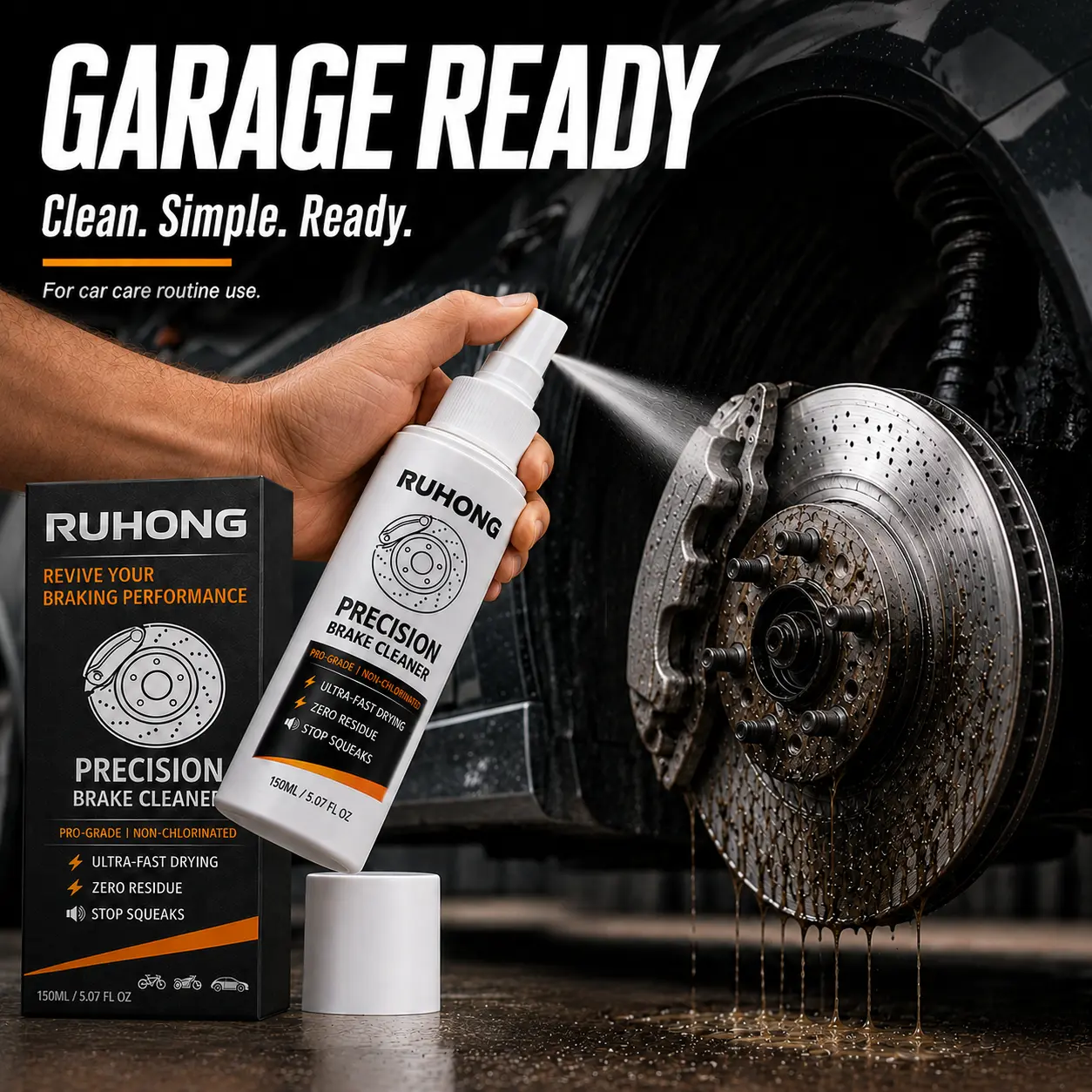 Automotive Rust Remover Spray Non Acid Fast Acting Iron Converter and Metal Cleaner Wheel Metal Primer Stain Remove Tough Dirt Brake Dust Iron Removal Eliminate Abnormal Brake Noise Multi-Purpose Anti-Rust Lubricating Spray for All Car Paints