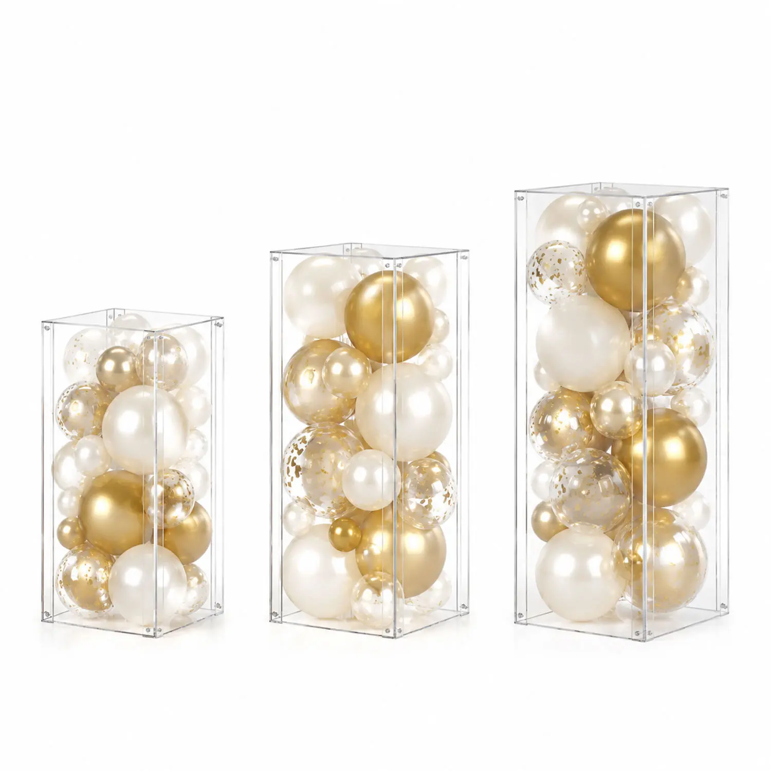 VINCIDERN 3PCS Clear Acrylic Square Plinth Pillars Pedestal Stand, 31.5/27.6/23.6in Display Riser for Wedding Birthday Party, Cake Stand, Sculpture, Collectibles & Retail Exhibition