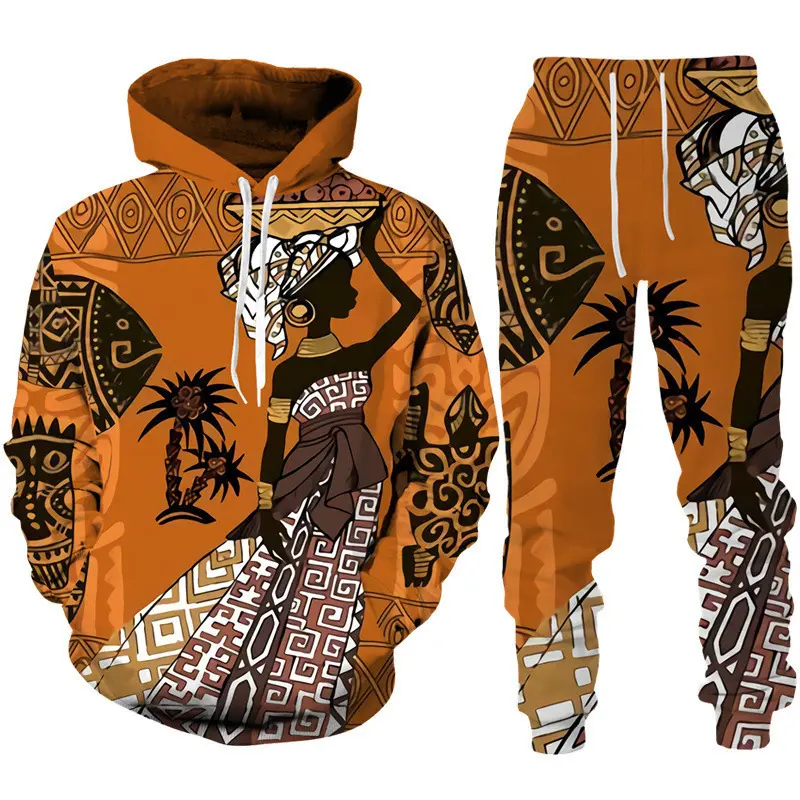 Men's Basic 2-Piece Healthy Polyester Digital Print Tracksuit Set - Long Sleeve Hooded Sweatshirt & Pants, All-Seasons Casual Menswear Outerwear (Up to 5XL/6XL)