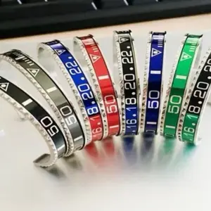 Unisex Metal Silver Gold Sport Racing Bangle Bezel Bracelet