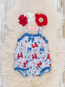 Ribbon Round Baseball Rally Ruffle Bubble Romper