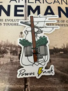 Lineman Power Bank Stickers, Electrician, Electrical, Construction Skeleton Decal, Hard Hat Sticker, Blue Collars Stickers, Journeyman, Sparks, Lightning, Voltage