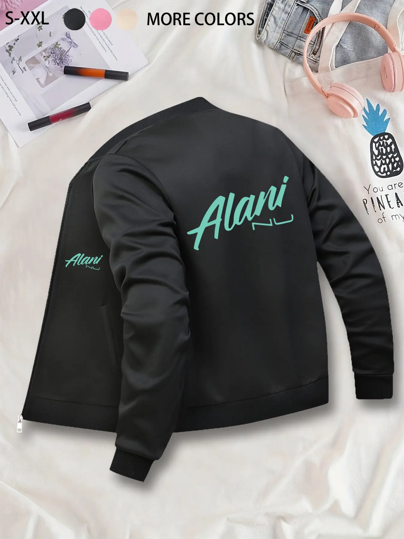 Fashionable Trendy Personalized Letter Printed Baseball Jacket: Unisex Daily Casual Versatile Outerwear, Zipper Design, Retro Style, Ultra-Comfortable Fit, Must-Have for Casual Outfits