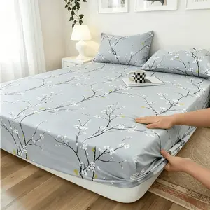 Elegant Floral Branch Pattern Fitted Sheet & Pillowcase Set, Floral Sheets, 3-Piece, Includes 1 fitted sheet + 2 pillowcases, no inserts included., Easy to Remove, Durable, Soft Comfort, Perfect Bedroom Decor