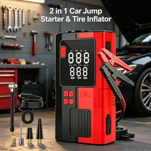 2-in-1 Car Jump Starter & Tire Inflator Portable Emergency Battery Booster Air Pump Combo Kit Car Essentials Car Accessories