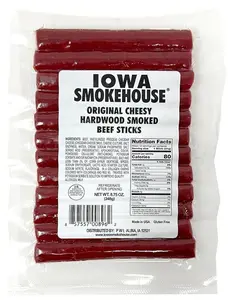 Iowa Smokehouse Cheesy Beef Sticks Hardwood Hickory Smoked Meat Sticks 8.75 Ounce (12 Sticks)