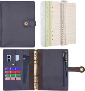 A5 Binder Journal Leather Spiral Notebook Refillable College Ruled Paper, Budget Binder Rings Diary Organizer with Pen for Office School Travel Business Planning Writing (Blue,A5)