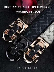 Trendy Men's Leather Belt, Casual Dress Belt, Business Casual Geometric Print, Durable Scratch-Resistant Daily Commute Waistband, Fashionable Male Belts