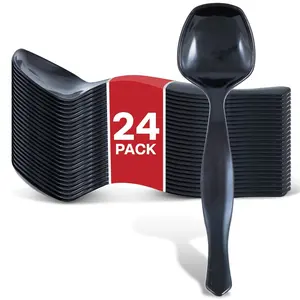 24 Count Disposable Black Plastic Serving Spoons for Catering, Weddings, Holidays and More - Large Plastic Buffet Spoons for Parties, Stock Your Home