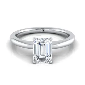 Five Prong Comfort Fit Claw Solitaire Emerald Cut Engagement Ring Setting in Platinum