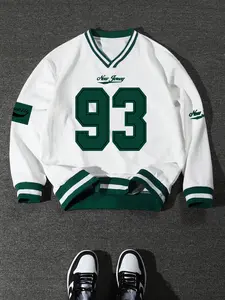 Unisex Loose-Fit V-Neck Sweatshirt, Digital Print Long Sleeve Pullover, Casual Street Style, Thick Fabric, Fall & Winter Fashion