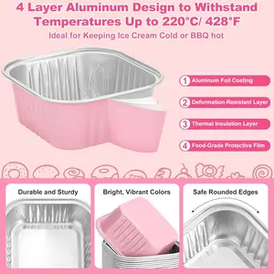 60 Pack Mini Cake Pans with Lids and Spoons, 5oz Square Aluminum Foil Loaf Pans Pink Small Cake Tins Disposable Baking Pans Dessert Cupcake Cups with Ribbon Decals for Wedding Birthday Party Picnics