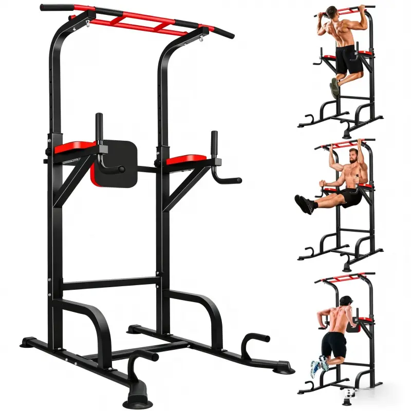Freestanding Power Tower for Home Gym, Heavy-Duty Steel Pull Up and Dip Station with 12 Adjustable Levels, Foam Grips & 400 lbs Capacity for Strength Training, Garage, Pull Up Bar