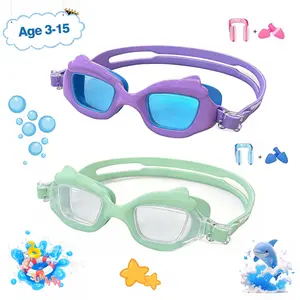 Sharkite 2-Pack Children's and Teen Swimming Goggles (Ages 3-15) Anti-fog, UV-protective, and comfortable cat-shaped goggles suitable for both boys and girls