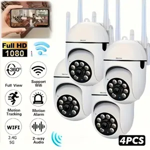 4pcs 5G WiFi Security Cameras, 1080P, Smart PIR Human Detection, Full-Color Night Vision, Two-Way Audio, PTZ Control, IP54 Weatherproof for Indoor & Outdoor Use, Equipped with App Remote Viewing.【Nkccnur】