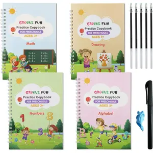 4 Pack Grooved Handwriting Books for Magic Practice Copybook Cursive Writing Combination  Calligraphy Copybook(4)